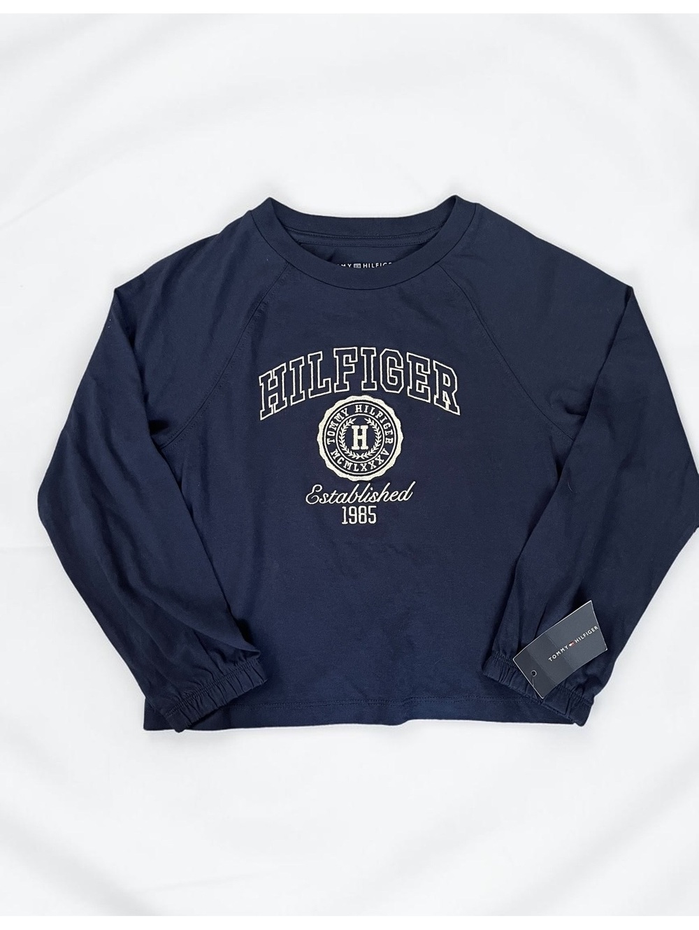 Tommy Hilfiger Boys Navy Blazer Crest Logo Long Sleeve Tee Size 7 NWT